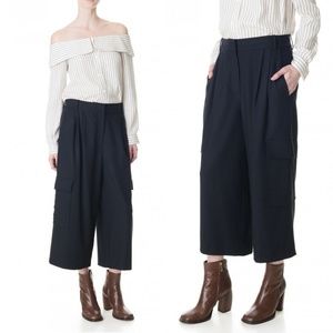 TIBI Owen Cropped Twill Wide-Leg Pants NAVY Spring